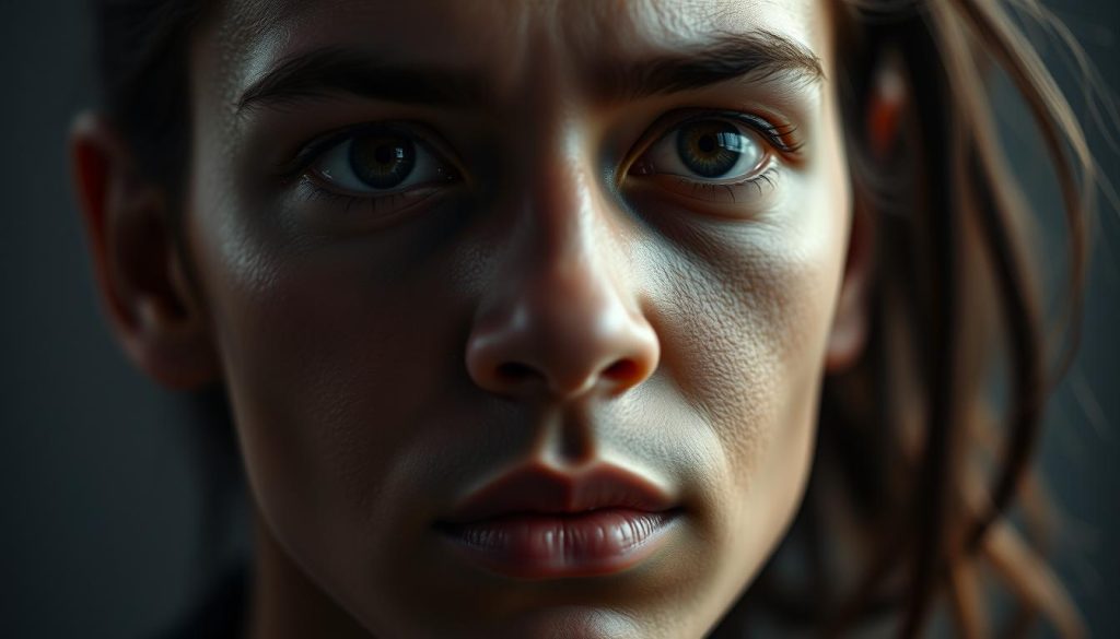 A close-up portrait of a person's face, conveying a sense of deep concentration, focus, and creative inspiration. The subject's eyes are intense and piercing, with a slight upward gaze that suggests a contemplative, introspective mood. The lighting is soft and diffused, creating gentle shadows that accentuate the subject's features and lend a sense of depth and dimension to the image. The background is blurred and out of focus, allowing the viewer to focus solely on the subject's expressive face and the profound talent and potential it represents. The overall tone is one of quiet, thoughtful power, capturing the essence of the human capacity for creativity, innovation, and personal growth. A close-up portrait of a person's face, conveying a sense of deep concentration, focus, and creative inspiration. The subject's eyes are intense and piercing, with a slight upward gaze that suggests a contemplative, introspective mood. The lighting is soft and diffused, creating gentle shadows that accentuate the subject's features and lend a sense of depth and dimension to the image. The background is blurred and out of focus, allowing the viewer to focus solely on the subject's expressive face and the profound talent and potential it represents. The overall tone is one of quiet, thoughtful power, capturing the essence of the human capacity for creativity, innovation, and personal growth.
