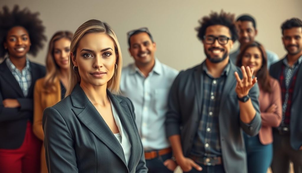 A diverse group of successful individuals, captured in a stylish and aspirational portrait. The foreground features a confident, professional woman in a tailored suit, her gaze radiating determination. In the middle ground, a young entrepreneur in casual attire gestures animatedly, embodying an innovative mindset. The background showcases a mix of individuals, from a poised executive to a creative visionary, all exuding an aura of accomplishment. The lighting is warm and flattering, with a depth of field that draws the viewer's eye to the central figures. The overall mood is one of inspiration and achievement, capturing the essence of what successful people do to cultivate their good fortune. A diverse group of successful individuals, captured in a stylish and aspirational portrait. The foreground features a confident, professional woman in a tailored suit, her gaze radiating determination. In the middle ground, a young entrepreneur in casual attire gestures animatedly, embodying an innovative mindset. The background showcases a mix of individuals, from a poised executive to a creative visionary, all exuding an aura of accomplishment. The lighting is warm and flattering, with a depth of field that draws the viewer's eye to the central figures. The overall mood is one of inspiration and achievement, capturing the essence of what successful people do to cultivate their good fortune.
