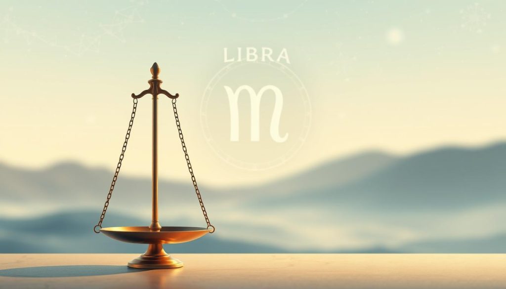 A meticulously detailed digital illustration depicting the astrological symbol of Libra, the scales. The foreground showcases the iconic scales, elegantly balanced and illuminated by soft, diffused lighting that casts gentle shadows. The middle ground features an intricate, stylized representation of the Libra constellation, with its stars and celestial patterns. The background is a serene, ethereal landscape, with a subtle gradient of calming hues that evoke a sense of harmony and balance. The entire composition exudes a sense of poise, grace, and the delicate equilibrium associated with the Libra zodiac sign.