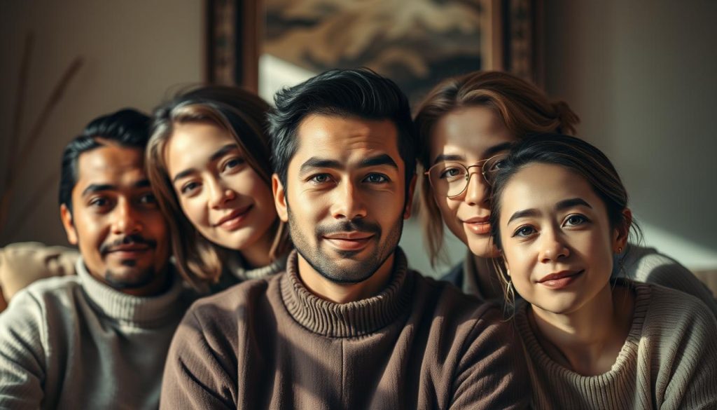 A warm, intimate portrait of individuals born in November, showcasing their diverse personalities and characteristics. Soft, diffused lighting accentuates their features, casting gentle shadows and highlights that convey a sense of tranquility and introspection. The subjects are posed in a serene, natural setting, perhaps a cozy living room or a sun-dappled garden, allowing their inherent qualities to shine through. Muted, earthy tones predominate, with subtle pops of color that reflect the subjects' unique identities. The overall atmosphere is one of contemplation and quiet celebration, capturing the essence of those born under the November astrological sign.