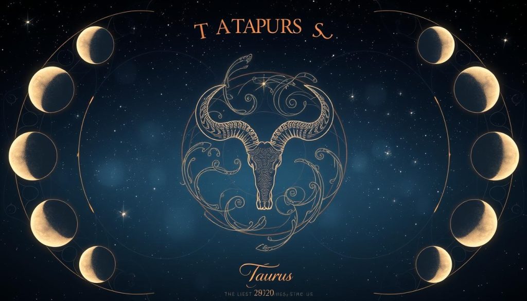 Detailed astrological calendar depicting the lunar phases of Taurus, showcasing the lunar cycle against a backdrop of a starry night sky. The calendar features the waxing and waning of the moon, with intricate illustrations of the crescent, half, and full moon phases. Rendered in a mystical, ethereal style with soft lighting and a muted color palette, evoking a sense of calm and tranquility. Positioned prominently in the center is the Taurus symbol, surrounded by swirling celestial elements and cosmic patterns. The overall composition creates a visually striking and informative representation of the lunar calendar for the Taurus zodiac sign. Detailed astrological calendar depicting the lunar phases of Taurus, showcasing the lunar cycle against a backdrop of a starry night sky. The calendar features the waxing and waning of the moon, with intricate illustrations of the crescent, half, and full moon phases. Rendered in a mystical, ethereal style with soft lighting and a muted color palette, evoking a sense of calm and tranquility. Positioned prominently in the center is the Taurus symbol, surrounded by swirling celestial elements and cosmic patterns. The overall composition creates a visually striking and informative representation of the lunar calendar for the Taurus zodiac sign.