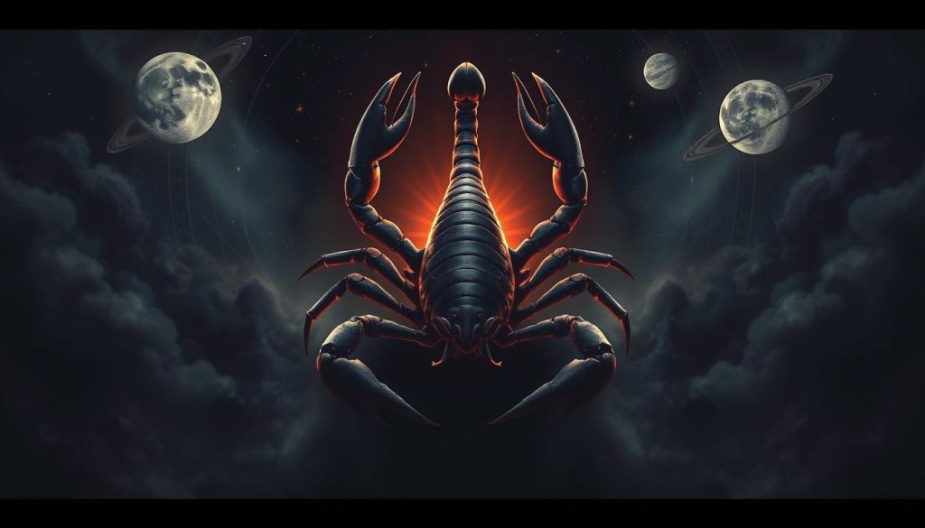 Detailed digital illustration of Scorpions born in November, focused on the central figure of a Scorpio zodiac symbol emerging from the darkness. The figure is rendered in a dramatic, chiaroscuro style with strong lighting and shadows, conveying a sense of power and mysticism. The background features astrological elements like stars, planets, and celestial motifs, creating a captivating and immersive cosmic atmosphere. The overall composition is balanced and visually striking, capturing the essence of Scorpio's November-born individuals in a compelling and imaginative way. Detailed digital illustration of Scorpions born in November, focused on the central figure of a Scorpio zodiac symbol emerging from the darkness. The figure is rendered in a dramatic, chiaroscuro style with strong lighting and shadows, conveying a sense of power and mysticism. The background features astrological elements like stars, planets, and celestial motifs, creating a captivating and immersive cosmic atmosphere. The overall composition is balanced and visually striking, capturing the essence of Scorpio's November-born individuals in a compelling and imaginative way.