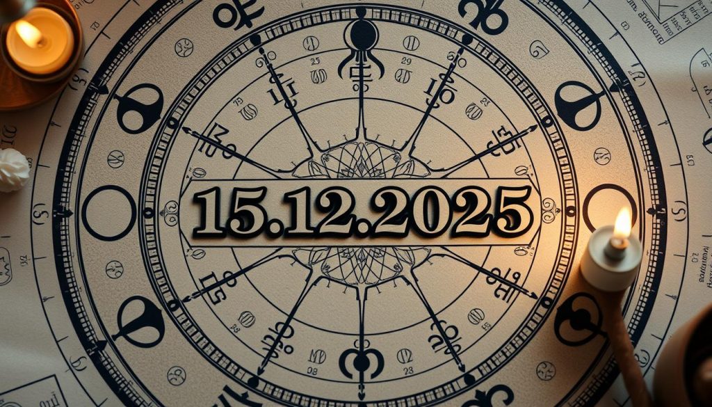 A detailed astrological calendar with intricate celestial motifs, showcasing the date "15.12.2025" prominently displayed. Surrounding the date are delicate numerological symbols, zodiac signs, and phases of the moon, creating a harmonious and mystical composition. The layout is balanced, with a subtle vintage aesthetic that evokes a sense of timelessness. The lighting is soft and warm, casting a gentle glow over the scene, emphasizing the spiritual and contemplative nature of the subject matter. The overall atmosphere is one of reverence and introspection, inviting the viewer to explore the deeper meanings and connections within the calendar and numerological data. A detailed astrological calendar with intricate celestial motifs, showcasing the date "15.12.2025" prominently displayed. Surrounding the date are delicate numerological symbols, zodiac signs, and phases of the moon, creating a harmonious and mystical composition. The layout is balanced, with a subtle vintage aesthetic that evokes a sense of timelessness. The lighting is soft and warm, casting a gentle glow over the scene, emphasizing the spiritual and contemplative nature of the subject matter. The overall atmosphere is one of reverence and introspection, inviting the viewer to explore the deeper meanings and connections within the calendar and numerological data.