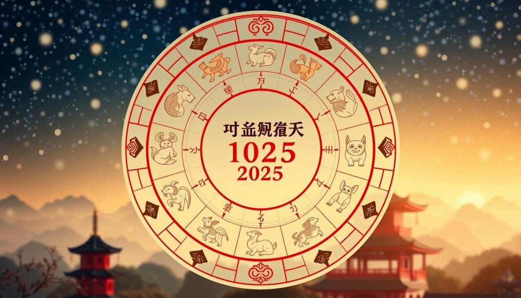 A detailed astrological Chinese zodiac chart for November 2025, rendered in traditional east Asian style. Composition features a central circular element with the 12 animal symbols arranged around the edge, each in its own decorative frame.
