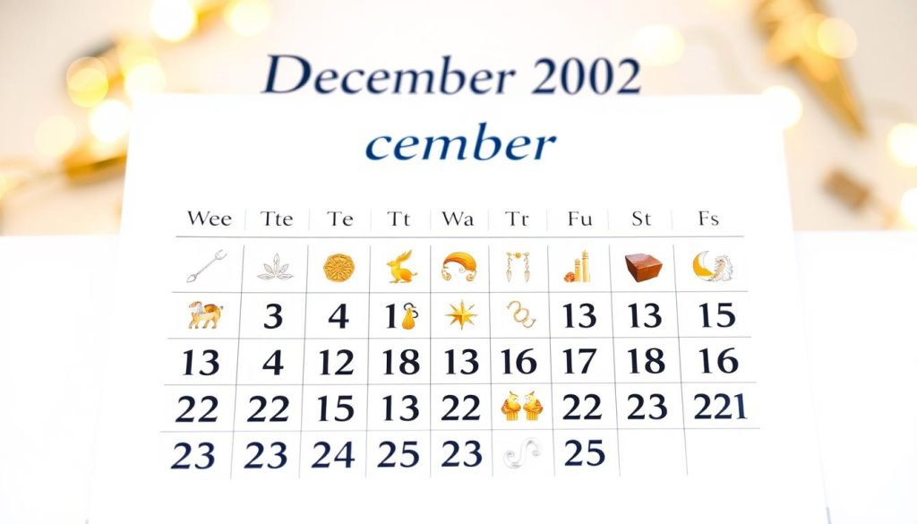 A detailed, vividly illustrated December 2025 calendar, featuring an elegant, minimalist design with a clean, crisp white background. In the foreground, each day is presented as a large, boldly printed date, with subtle, understated grid lines delineating the weeks. The middle ground showcases beautifully rendered icons representing significant holidays, events, and astrological signs for that particular day. In the background, a soft, warm glow of subtle lighting creates a sense of depth and dimension, lending an air of sophistication and timelessness to the overall composition. The overall mood is one of refined simplicity, allowing the key details to take center stage and communicate the core information in a clear, visually striking manner. A detailed, vividly illustrated December 2025 calendar, featuring an elegant, minimalist design with a clean, crisp white background. In the foreground, each day is presented as a large, boldly printed date, with subtle, understated grid lines delineating the weeks. The middle ground showcases beautifully rendered icons representing significant holidays, events, and astrological signs for that particular day. In the background, a soft, warm glow of subtle lighting creates a sense of depth and dimension, lending an air of sophistication and timelessness to the overall composition. The overall mood is one of refined simplicity, allowing the key details to take center stage and communicate the core information in a clear, visually striking manner.
