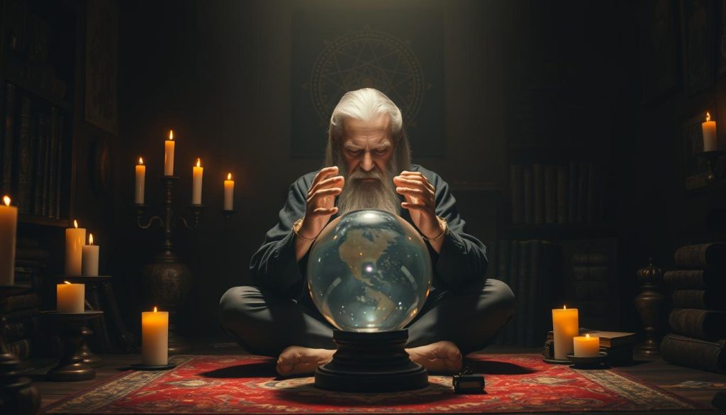 A dimly lit room, the air thick with the scent of candles and the faint glow of a crystal ball. In the center, a wise and weathered diviner sits cross-legged, their hands hovering over the orb as they focus their energy, seeking to uncover the answers to the burning questions. The room is adorned with mystical symbols and ancient tomes, creating an atmosphere of mystery and the unknown. Subtle shadows dance across the walls, hinting at the unseen forces at work. The diviner's face is a mask of concentration, their eyes closed as they delve deeper into the realms of divination, ready to unveil the wisdom that lies within. A dimly lit room, the air thick with the scent of candles and the faint glow of a crystal ball. In the center, a wise and weathered diviner sits cross-legged, their hands hovering over the orb as they focus their energy, seeking to uncover the answers to the burning questions. The room is adorned with mystical symbols and ancient tomes, creating an atmosphere of mystery and the unknown. Subtle shadows dance across the walls, hinting at the unseen forces at work. The diviner's face is a mask of concentration, their eyes closed as they delve deeper into the realms of divination, ready to unveil the wisdom that lies within.