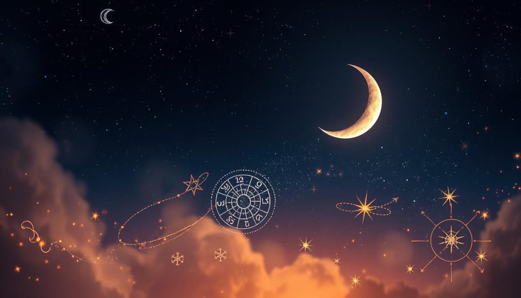 A dreamy, ethereal astrological forecast showcasing a starry night sky, with a crescent moon and swirling galaxy motifs in the background. In the foreground, mystical zodiac symbols and celestial patterns float effortlessly, creating a sense of cosmic harmony. Soft, warm lighting illuminates the scene, casting a serene and contemplative mood. The composition should feel balanced and visually captivating, inviting the viewer to gaze upon the celestial wonders of the astrological prognosis. A dreamy, ethereal astrological forecast showcasing a starry night sky, with a crescent moon and swirling galaxy motifs in the background. In the foreground, mystical zodiac symbols and celestial patterns float effortlessly, creating a sense of cosmic harmony. Soft, warm lighting illuminates the scene, casting a serene and contemplative mood. The composition should feel balanced and visually captivating, inviting the viewer to gaze upon the celestial wonders of the astrological prognosis.