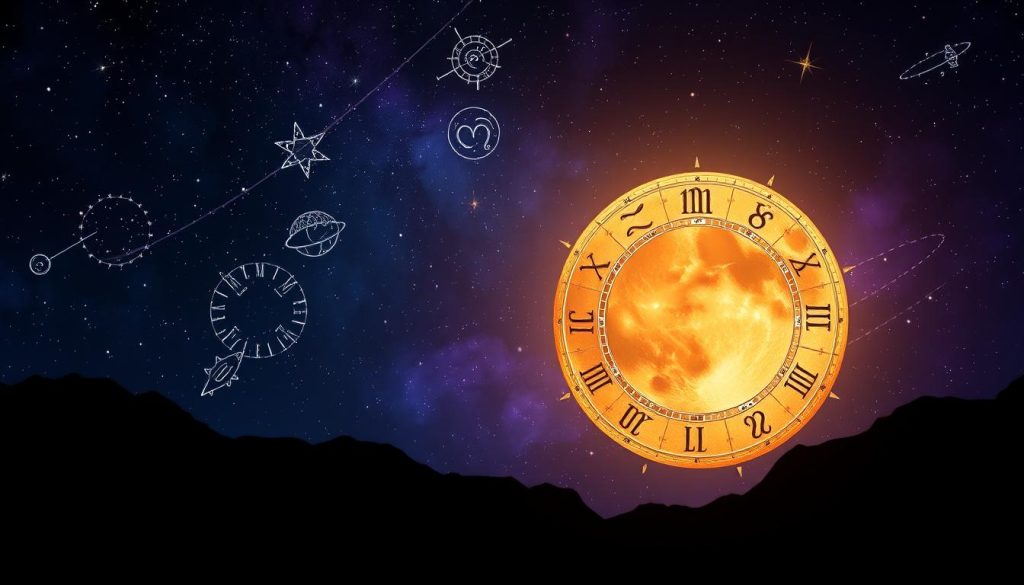 A stunning astrological event in January, captured with intricate details. A night sky filled with twinkling stars, planets, and celestial bodies in a graceful dance. Vibrant colors of deep blues, purples, and hints of gold create a mystical atmosphere. In the foreground, a sizable full moon casts a warm, ethereal glow, illuminating the shadowy silhouettes of ancient astrological symbols and motifs. The middle ground features a zodiac wheel, its intricate designs etched in shimmering lines. Surrounding this, a faint haze of cosmic energy swirls, adding depth and a sense of mystery. The background is a rich, contemplative blend of cosmic hues, with subtle textures and gradients that evoke a timeless, otherworldly essence. The overall composition conveys a profound sense of wonder, inviting the viewer to explore the enchanting world of astrological events. A stunning astrological event in January, captured with intricate details. A night sky filled with twinkling stars, planets, and celestial bodies in a graceful dance. Vibrant colors of deep blues, purples, and hints of gold create a mystical atmosphere. In the foreground, a sizable full moon casts a warm, ethereal glow, illuminating the shadowy silhouettes of ancient astrological symbols and motifs. The middle ground features a zodiac wheel, its intricate designs etched in shimmering lines. Surrounding this, a faint haze of cosmic energy swirls, adding depth and a sense of mystery. The background is a rich, contemplative blend of cosmic hues, with subtle textures and gradients that evoke a timeless, otherworldly essence. The overall composition conveys a profound sense of wonder, inviting the viewer to explore the enchanting world of astrological events.