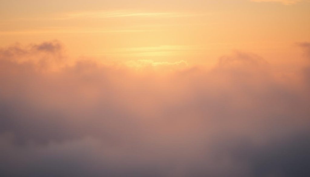 Atmospheric ethereal landscape, soft pastel colors, glowing ambient lighting, wispy clouds, hazy horizon, floating motes of dust, mystical energy, sense of tranquility and contemplation, warm yet soothing mood, delicate details, slightly impressionistic style, comfortable and inviting atmosphere, natural and serene, subtle hints of spirituality, subdued tones, gentle gradients, calming energy, conducive to introspection and relaxation.