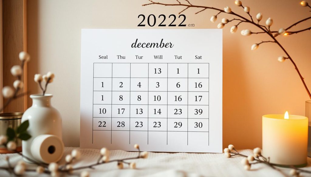 calendar of december 2025, centered, with a crisp, clean design featuring a minimalist grid layout showing the days and dates. The calendar should have a warm, muted color palette with soft, natural lighting, creating a cozy, elegant atmosphere. Include details like delicate floral or botanical decorative elements, perhaps a subtle lunar phase indicator, to tie the design to the article's theme. Capture a sense of seasonal transition and anticipation for the upcoming new year. calendar of december 2025, centered, with a crisp, clean design featuring a minimalist grid layout showing the days and dates. The calendar should have a warm, muted color palette with soft, natural lighting, creating a cozy, elegant atmosphere. Include details like delicate floral or botanical decorative elements, perhaps a subtle lunar phase indicator, to tie the design to the article's theme. Capture a sense of seasonal transition and anticipation for the upcoming new year.