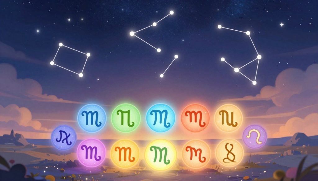 A beautifully illustrated representation of the zodiac signs, depicting each symbol with artistic flair. In the foreground, twelve distinct zodiac symbols arranged in a circular formation, each symbol radiating its unique color and energy. The middle ground features an ethereal, starry night sky scattered with constellations that correspond to each sign, adding depth and connection to the astrological theme. The background showcases a mystical landscape, perhaps a serene horizon with soft, glowing hues of dawn, evoking a sense of new beginnings and hope. The lighting is warm and inviting, creating a sense of wonder. The overall mood is uplifting and harmonious, capturing the essence of today’s horoscope insights. The image should be free of text and signatures, focusing solely on the artistic representation of the zodiac. A beautifully illustrated representation of the zodiac signs, depicting each symbol with artistic flair. In the foreground, twelve distinct zodiac symbols arranged in a circular formation, each symbol radiating its unique color and energy. The middle ground features an ethereal, starry night sky scattered with constellations that correspond to each sign, adding depth and connection to the astrological theme. The background showcases a mystical landscape, perhaps a serene horizon with soft, glowing hues of dawn, evoking a sense of new beginnings and hope. The lighting is warm and inviting, creating a sense of wonder. The overall mood is uplifting and harmonious, capturing the essence of today’s horoscope insights. The image should be free of text and signatures, focusing solely on the artistic representation of the zodiac.