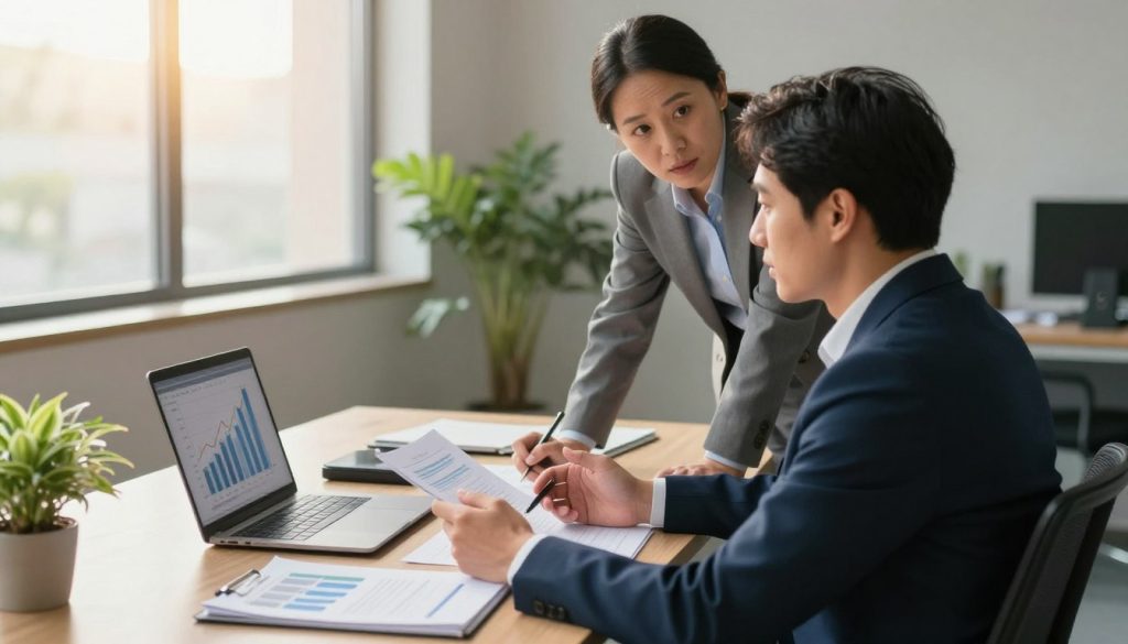 A professional, modern office environment serves as the backdrop, highlighting an ambitious Scorpio at work. In the foreground, a focused individual dressed in professional attire, possibly a suit, is engaged in a deep discussion with a mentor, reflecting determination and growth. The middle layer features a stylish desk adorned with charts and a laptop displaying graphs, symbolizing career advancement and success. The background shows a large window with sunlight streaming in, creating a warm and inspiring atmosphere, while green plants add a touch of life. Soft, natural lighting enhances the scene, creating a motivational mood, perfect for illustrating themes of career and personal development for Scorpios. A professional, modern office environment serves as the backdrop, highlighting an ambitious Scorpio at work. In the foreground, a focused individual dressed in professional attire, possibly a suit, is engaged in a deep discussion with a mentor, reflecting determination and growth. The middle layer features a stylish desk adorned with charts and a laptop displaying graphs, symbolizing career advancement and success. The background shows a large window with sunlight streaming in, creating a warm and inspiring atmosphere, while green plants add a touch of life. Soft, natural lighting enhances the scene, creating a motivational mood, perfect for illustrating themes of career and personal development for Scorpios.