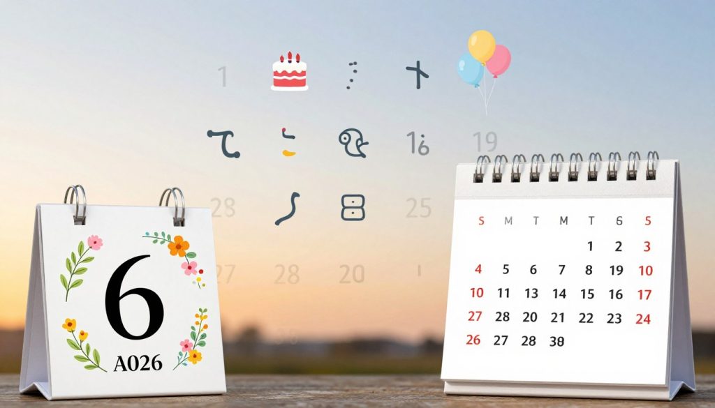 A beautifully designed calendar page for April 6, 2026, vividly illustrating the day's significance. In the foreground, an elegant calendar block with the date prominently displayed in a stylish font surrounded by decorative floral motifs representing spring. The middle ground features tasteful icons symbolizing various celebrations and birthdays that occur on this date, such as a small cake, balloons, and zodiac symbols artistically arranged. In the background, a soft focus of a serene sky transitioning from dawn to daylight, casting a warm, inviting glow over the entire scene. The overall atmosphere is cheerful and optimistic, capturing the essence of celebration and reflection. The lighting is bright and uplifting, conveying a sense of joy and anticipation for the day ahead. A beautifully designed calendar page for April 6, 2026, vividly illustrating the day's significance. In the foreground, an elegant calendar block with the date prominently displayed in a stylish font surrounded by decorative floral motifs representing spring. The middle ground features tasteful icons symbolizing various celebrations and birthdays that occur on this date, such as a small cake, balloons, and zodiac symbols artistically arranged. In the background, a soft focus of a serene sky transitioning from dawn to daylight, casting a warm, inviting glow over the entire scene. The overall atmosphere is cheerful and optimistic, capturing the essence of celebration and reflection. The lighting is bright and uplifting, conveying a sense of joy and anticipation for the day ahead.