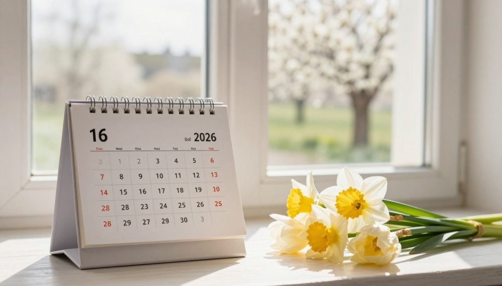 A serene and picturesque calendar layout representing March 16, 2026, in Ukraine. In the foreground, there is an elegant, open calendar with the highlighted date of "16" marked in vibrant colors. A small bouquet of spring flowers, like daffodils and tulips, rests beside the calendar. In the middle ground, the sunlight filters through an airy window, casting gentle shadows. The background features a subtle outline of a Ukrainian landscape with a blooming tree, symbolizing the arrival of spring. Soft, warm lighting creates a tranquil atmosphere, evoking a sense of fresh beginnings and optimism. The overall mood is peaceful and reflective, perfect for illustrating the significance of this date. A serene and picturesque calendar layout representing March 16, 2026, in Ukraine. In the foreground, there is an elegant, open calendar with the highlighted date of "16" marked in vibrant colors. A small bouquet of spring flowers, like daffodils and tulips, rests beside the calendar. In the middle ground, the sunlight filters through an airy window, casting gentle shadows. The background features a subtle outline of a Ukrainian landscape with a blooming tree, symbolizing the arrival of spring. Soft, warm lighting creates a tranquil atmosphere, evoking a sense of fresh beginnings and optimism. The overall mood is peaceful and reflective, perfect for illustrating the significance of this date.