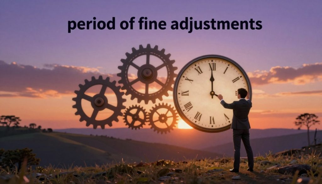 A surreal and captivating landscape representing the "period of fine adjustments" around March 8, 2026. In the foreground, a professional figure in business attire is adjusting a large, intricate clock, symbolizing the passage of time and important events. In the middle ground, various gears and cogs are interlocked, radiating a soft, warm glow, suggesting harmony and precise timing. The background features a vibrant sunset with hues of orange and purple, casting a serene light over rolling hills, evoking a contemplative mood. The scene is framed with faint silhouettes of trees, enhancing depth. Use a shallow depth of field to draw attention to the clockwork, while maintaining clarity on the surrounding landscape. Overall, capture an atmosphere of anticipation and reflection on significant moments. A surreal and captivating landscape representing the "period of fine adjustments" around March 8, 2026. In the foreground, a professional figure in business attire is adjusting a large, intricate clock, symbolizing the passage of time and important events. In the middle ground, various gears and cogs are interlocked, radiating a soft, warm glow, suggesting harmony and precise timing. The background features a vibrant sunset with hues of orange and purple, casting a serene light over rolling hills, evoking a contemplative mood. The scene is framed with faint silhouettes of trees, enhancing depth. Use a shallow depth of field to draw attention to the clockwork, while maintaining clarity on the surrounding landscape. Overall, capture an atmosphere of anticipation and reflection on significant moments.